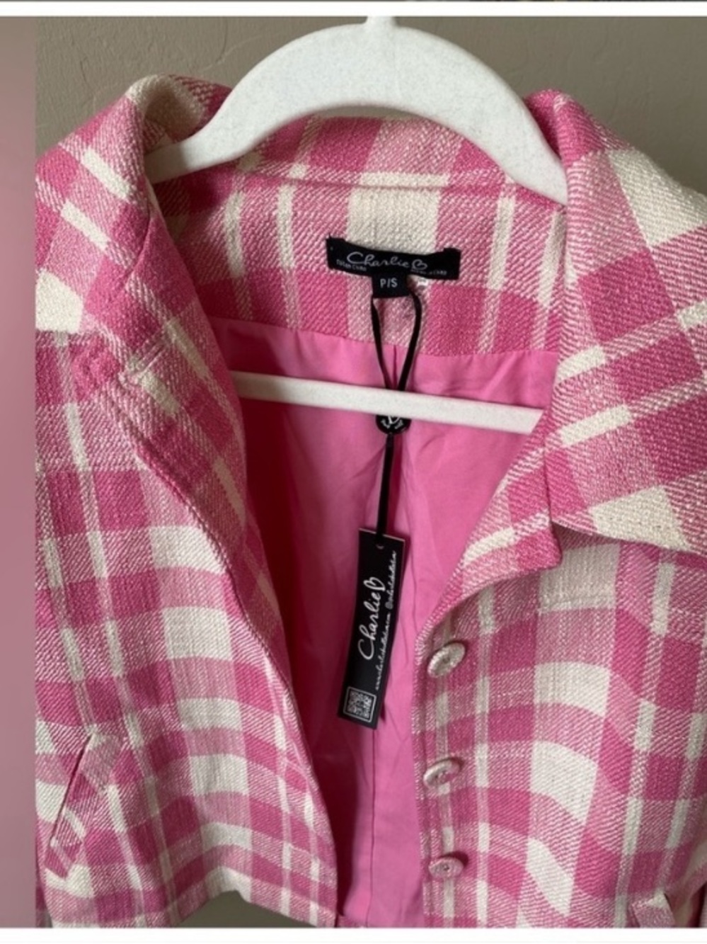 Charlie B cute pink & white checkered jacket NWT - Picture 5 of 6
